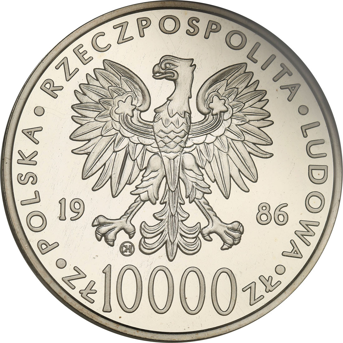 PRL. 10.000 złotych 1986 Jan Paweł II, stempel lustrzany, b. niski nakład - RZADKOŚĆ